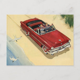 Vintage Red Convertible Car, Change of Address Announcement Postcard