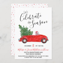 Vintage Red Convertible Car Holiday Party Invitation