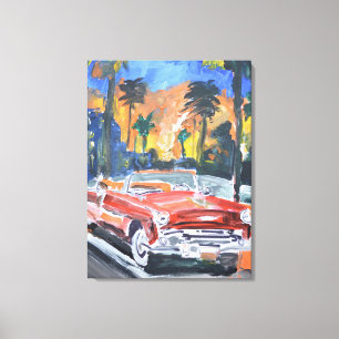 Vintage Red Convertible Car in Tropical Haven Canvas Print