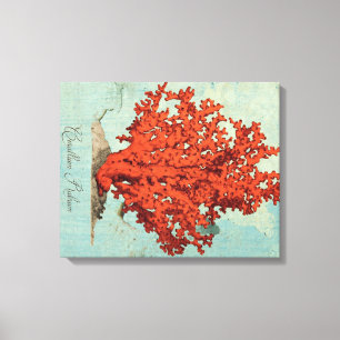 Vintage Red Coral Illustration Canvas Print
