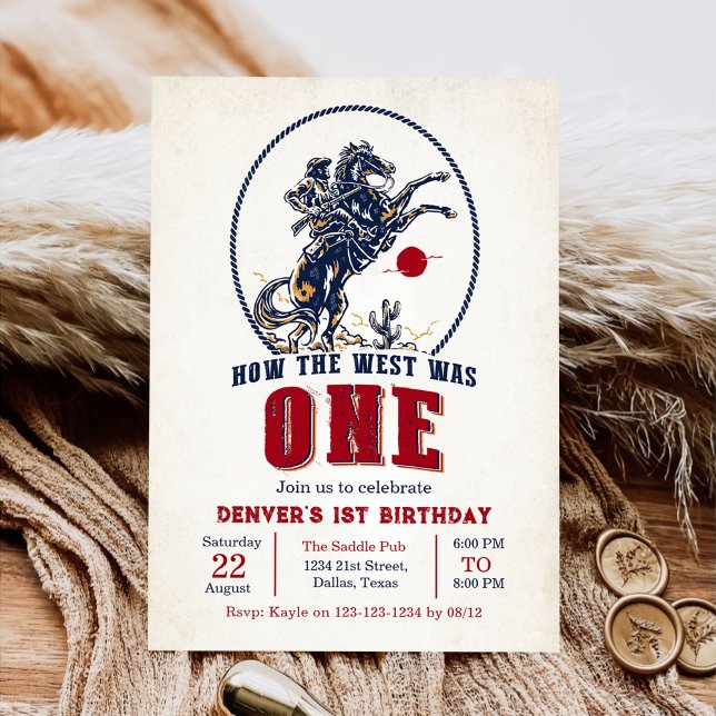 Vintage Red Cowboy Rodeo 1st Birthday  Invitation (Creator Uploaded)