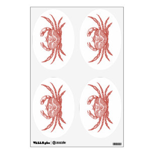 Vintage Red Crab Woodcut Wall Decal