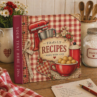 Vintage Red Cream Gingham Family Recipes Heirloom 3 Ring Binder