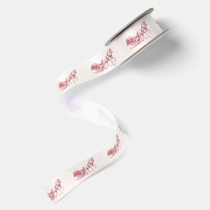 Vintage Red Cream Toile Horse Sleigh Christmas Satin Ribbon