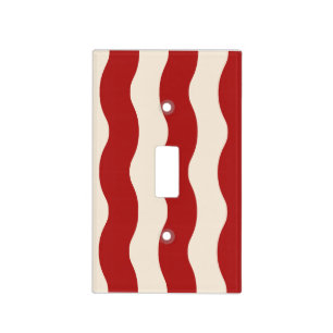 Vintage Red Cream Wavy Stripes Retro Carnival Light Switch Cover