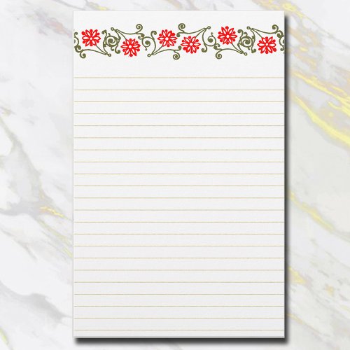 Vintage Red Daisy and Gold Curls Lined Stationery