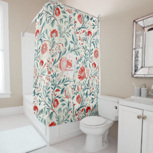 Vintage Red Daisy Floral Pattern - Botanical Shower Curtain