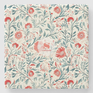 Vintage Red Daisy Floral Pattern - Botanical Stone Coaster