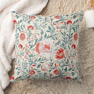 Vintage Red Daisy Floral Pattern - Botanical Throw Pillow