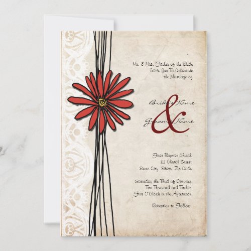 Vintage Red Daisy Wedding Invitation