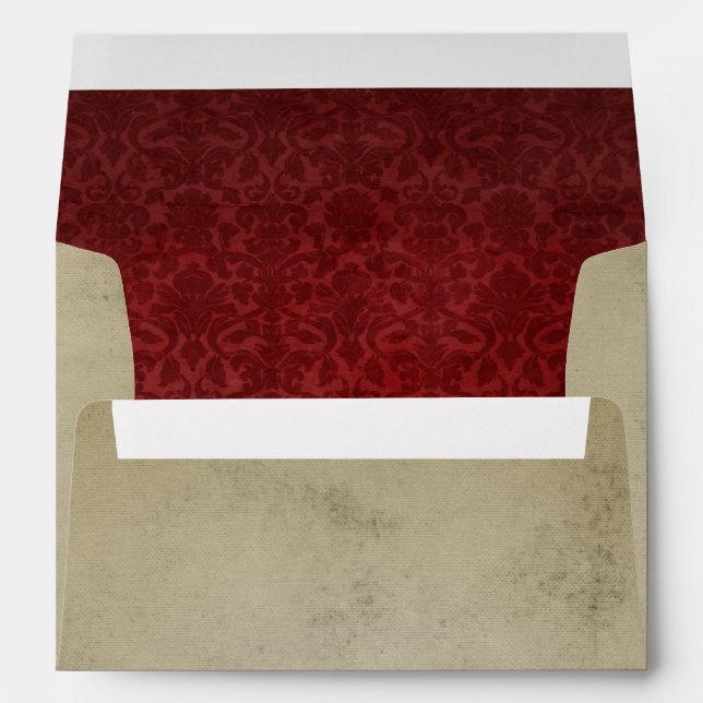 Vintage Red Damask Antique Linen A7 Envelope (Back (Bottom))