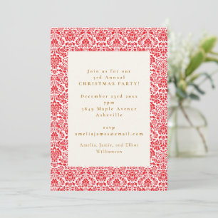 Vintage Red Damask Festive Christmas Party Invitation