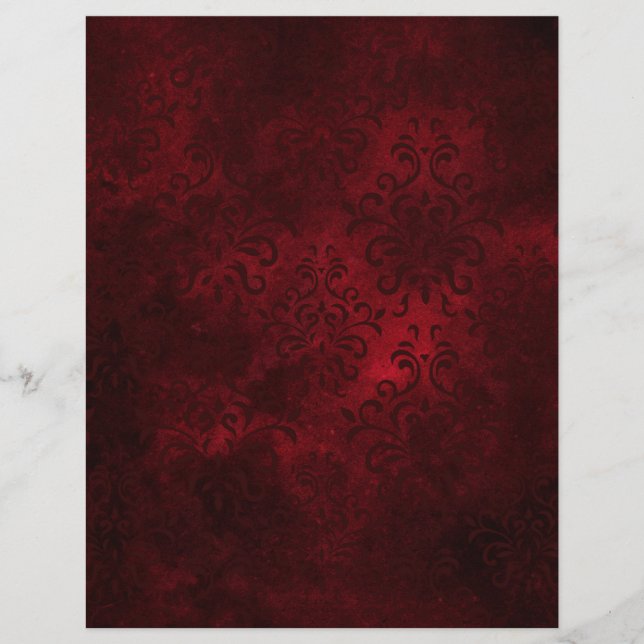 Vintage Red Damask Patterned Scrapbook Ephemera (Front)