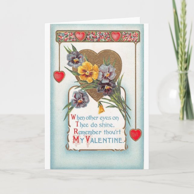 Vintage Red Dangle Hearts & Violets Valentine Holiday Card (Front)