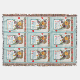 Vintage Red Dangle Hearts & Violets Valentine Post Throw Blanket