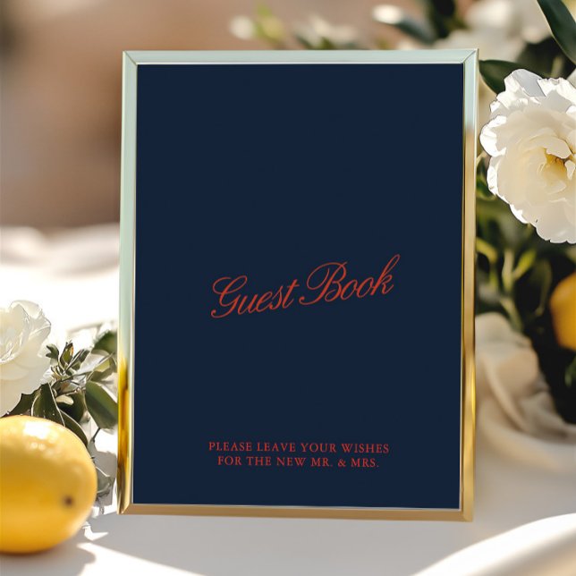 Vintage Red & Deep Blue Wedding Guest Book Sign (Vintage Red & Deep Blue Wedding Guest Book Sign)