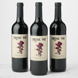 Vintage Red Drink Me Dark Mad Hatter Wine Label