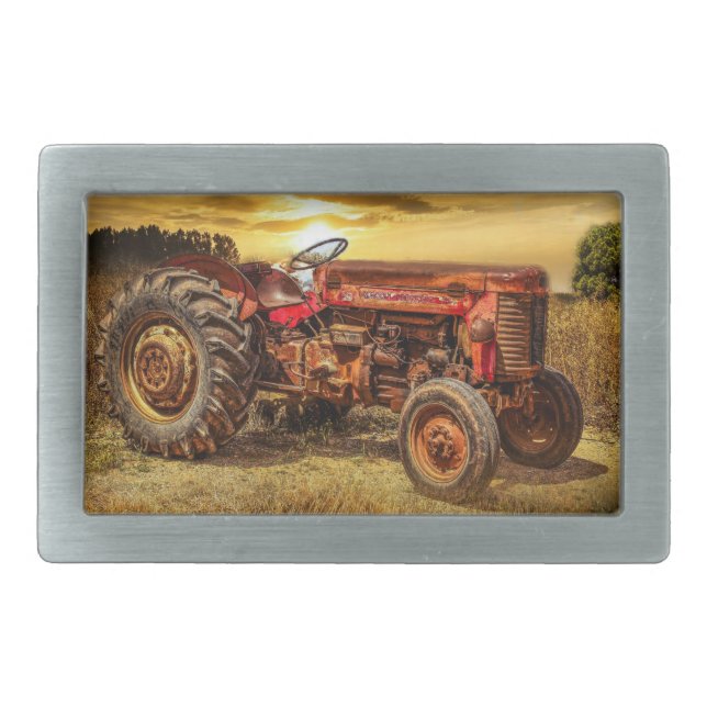 Vintage Red Farm Tractor Belt Buckle (Front)