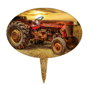 Vintage Red Farm Tractor Cake Pick