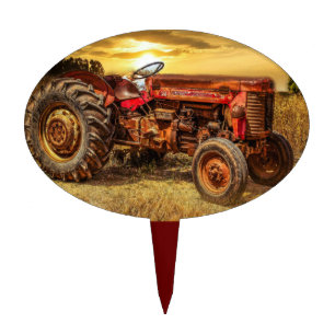 Vintage Red Farm Tractor Cake Topper