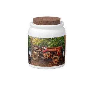 Vintage Red Farm Tractor Candy Jar