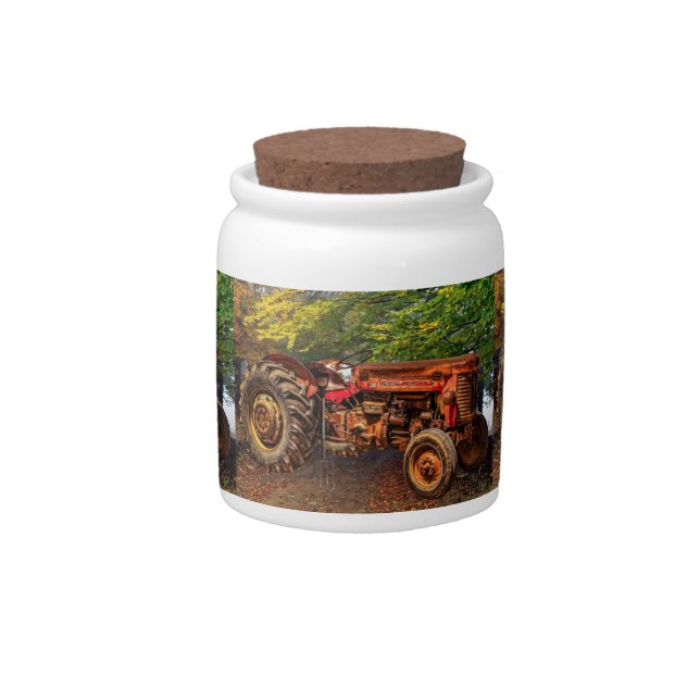 Vintage Red Farm Tractor Candy Jar (Front)