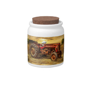 Vintage Red Farm Tractor Candy Jar