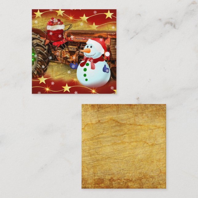 Vintage Red Farm Tractor Christmas Note Card (Front/Back)