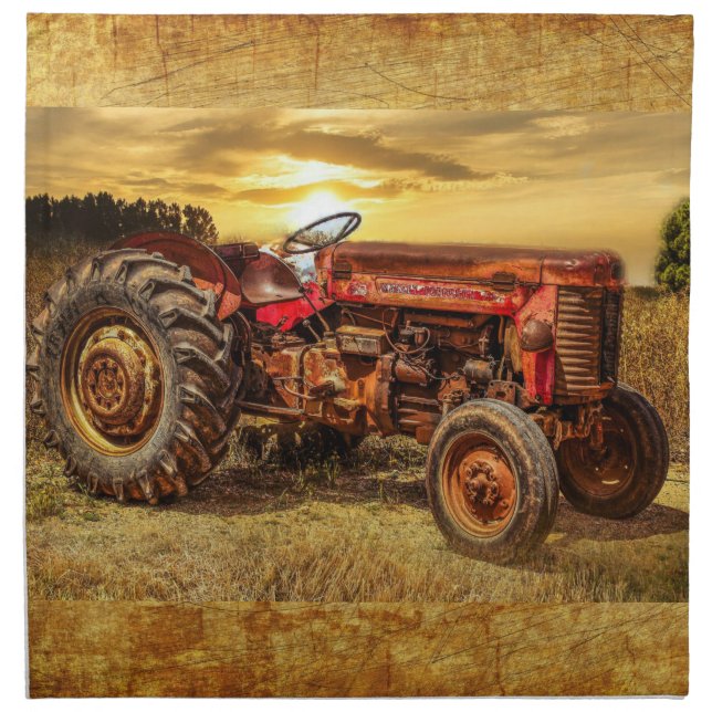 Vintage Red Farm Tractor Cloth Napkin (Front)