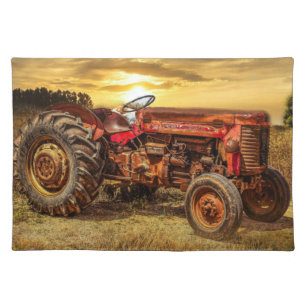 Vintage Red Farm Tractor Cloth Placemat