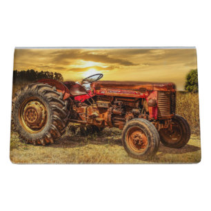 Vintage Red Farm Tractor Desk Business Card Holder
