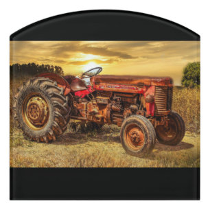 Vintage Red Farm Tractor Door Sign