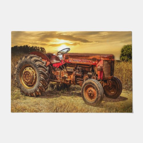 Vintage Red Farm Tractor Doormat