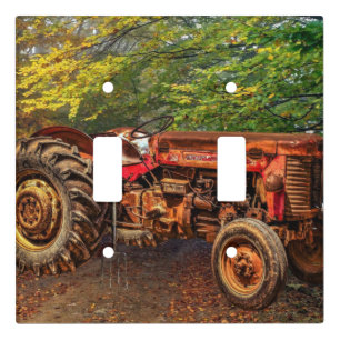 Vintage Red Farm Tractor Fall Season Light Switch Cover