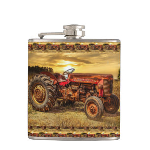 Vintage Red Farm Tractor Flask