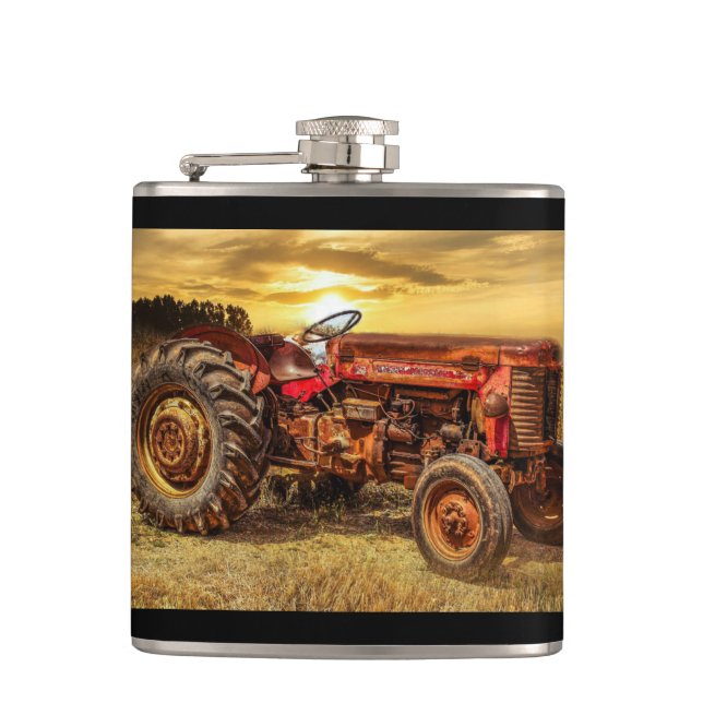 Vintage Red Farm Tractor Flask (Front)