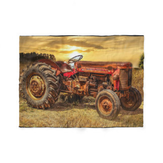 Vintage Red Farm Tractor Fleece Blanket