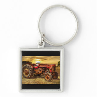 Vintage Red Farm Tractor Keychain