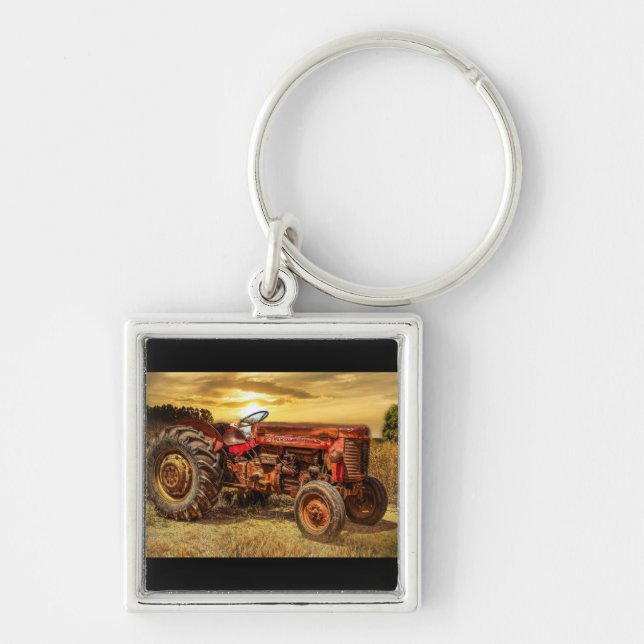 Vintage Red Farm Tractor Keychain (Front)