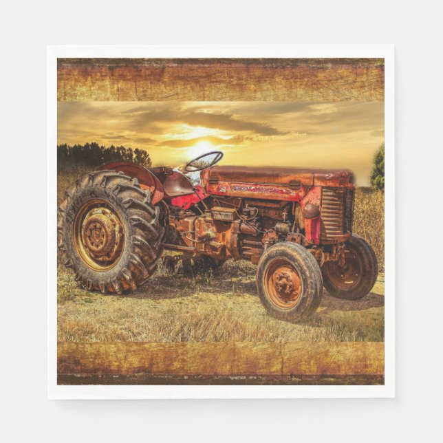 Vintage Red Farm Tractor Napkins (Front)