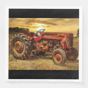 Vintage Red Farm Tractor Paper Dinner Napkins