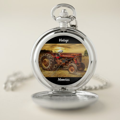 Vintage Red Farm Tractor Pocket Watch