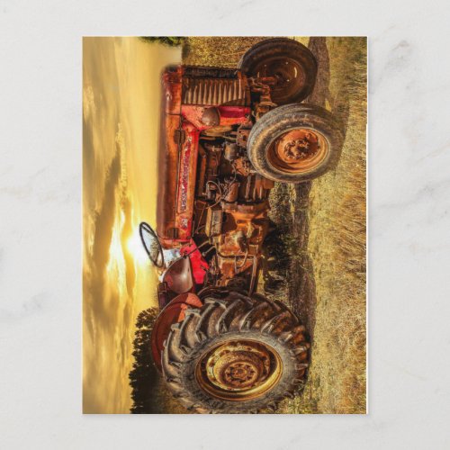 Vintage Red Farm Tractor Postcard