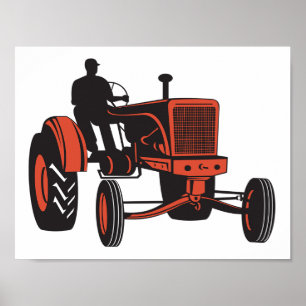 Vintage Red Farm Tractor Retro Farmer Poster