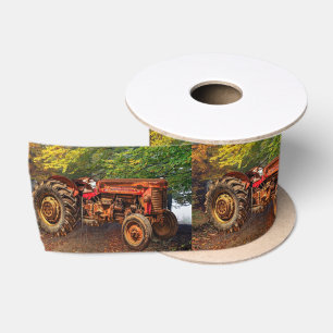 Vintage Red Farm Tractor Satin Ribbon