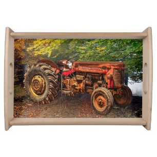 Vintage Red Farm Tractor Serving Tray