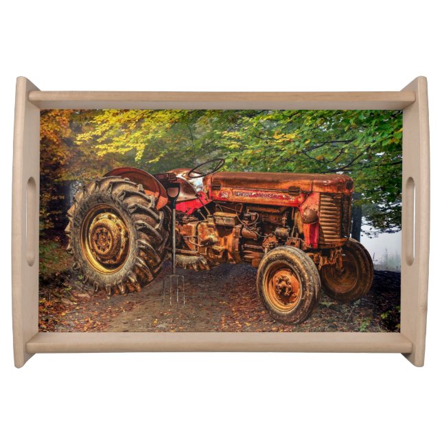 Vintage Red Farm Tractor Serving Tray (Front)