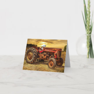 Vintage Red Farm Tractor Thank You Card