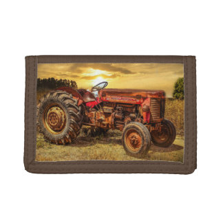 Vintage Red Farm Tractor Trifold Wallet