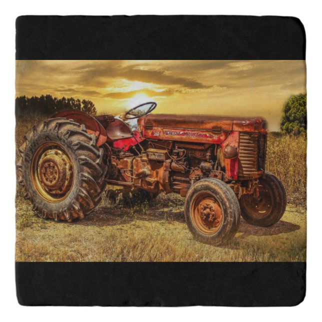 Vintage Red Farm Tractor Trivet (Front)